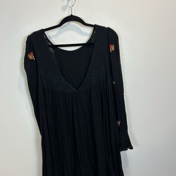 Free People Small Dress Black Mohave Embroidered Mini Tunic Lace Long Sleeve - Picture 8 of 13